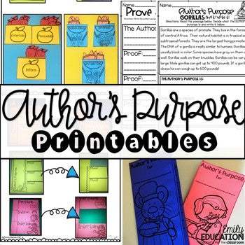 Author's Purpose - Worksheets, Interactive Journal Pages, Graphic Organizers