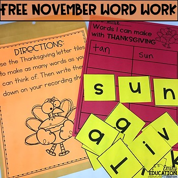 FREE November Word Work Centers