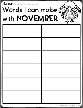 FREE November Word Work Centers