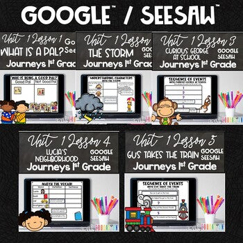 Journeys 1st Grade Unit 1 Google Seesaw Activities Bundle Distance Learning