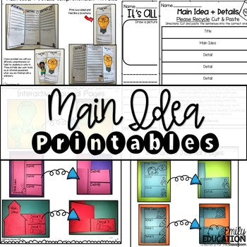 Main Idea - Worksheets, Interactive Journal Pages, Graphic Organizers