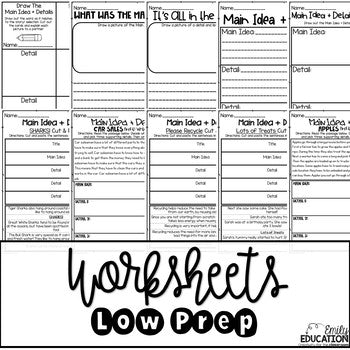 Main Idea - Worksheets, Interactive Journal Pages, Graphic Organizers