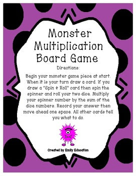 Monster Multiplication Activities for multiplying by 0, 1, 5, and 10