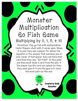 Monster Multiplication Activities for multiplying by 0, 1, 5, and 10