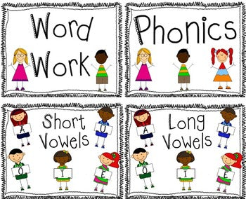 Phonics Anchor Posters for Focus Wall Long and Short Vowels A, E, I ,O, U