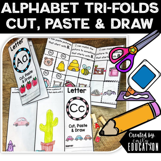 Alphabet Trifold Activities | Cut, Paste and Draw