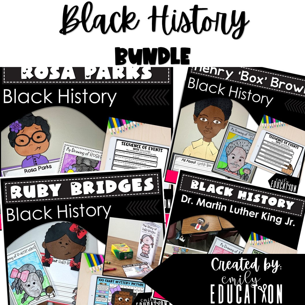 Black History Month Activities, Rosa Parks, Ruby Bridges, MLK, Henry "Box" Brown