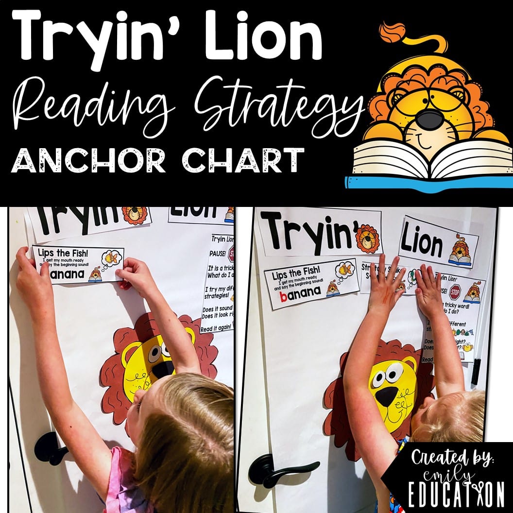 Tryin' Lion Reading Strategy Anchor Chart and Activities Decoding