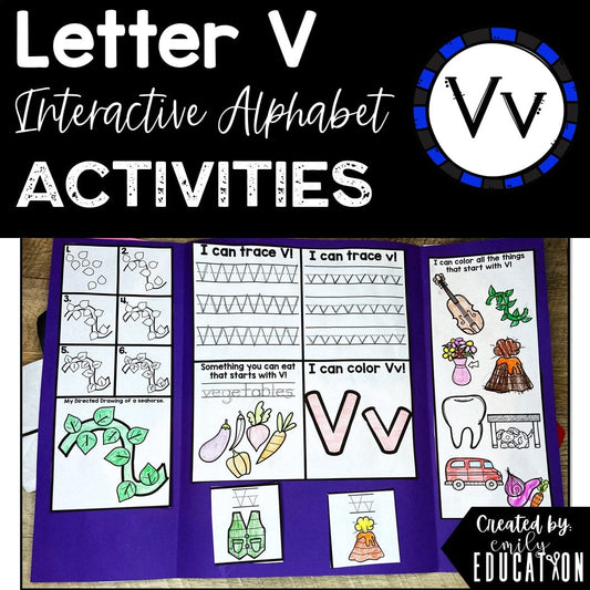 Letter V Alphabet Crafts and Directed Drawing