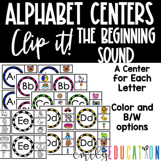 Alphabet Centers | Clip it! The Beginning Sound A-Z 26 Centers