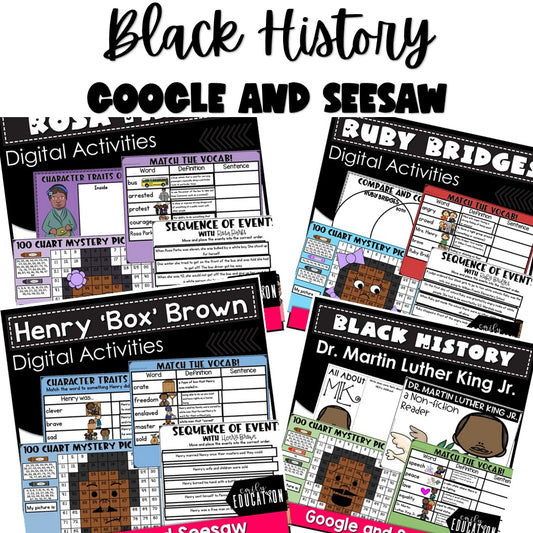 Black History Month Activities, Rosa Parks, Ruby Bridges, MLK, Henry “Box” Brown