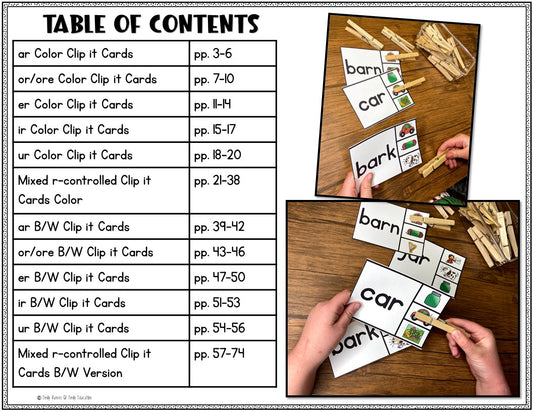 R Controlled Vowels Clip it Center Cards