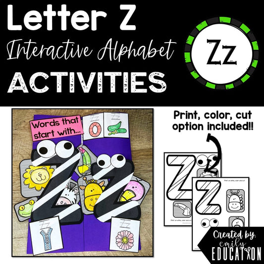 Letter Z Alphabet Crafts and Directed Drawing