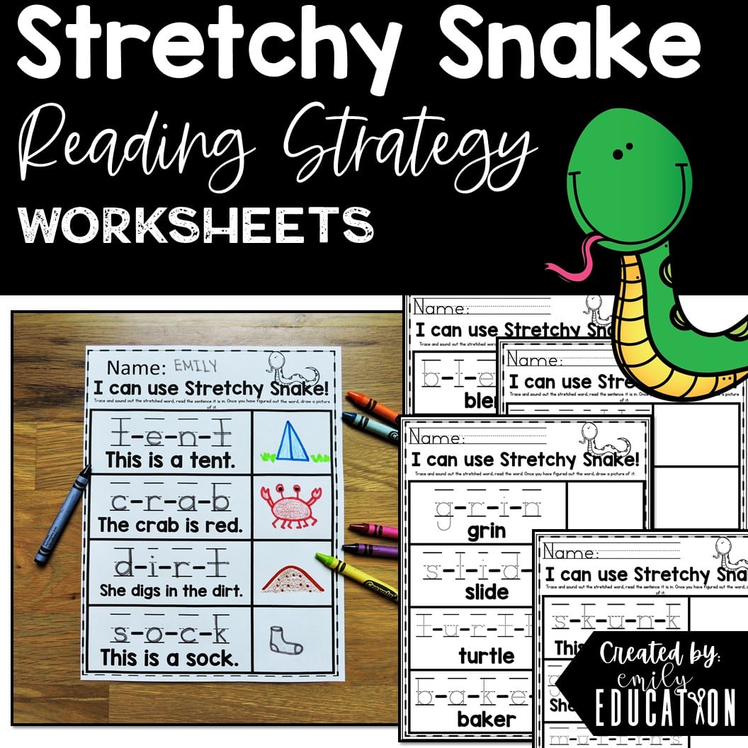 Use these Stretchy Snake reading strategy worksheets for student practice