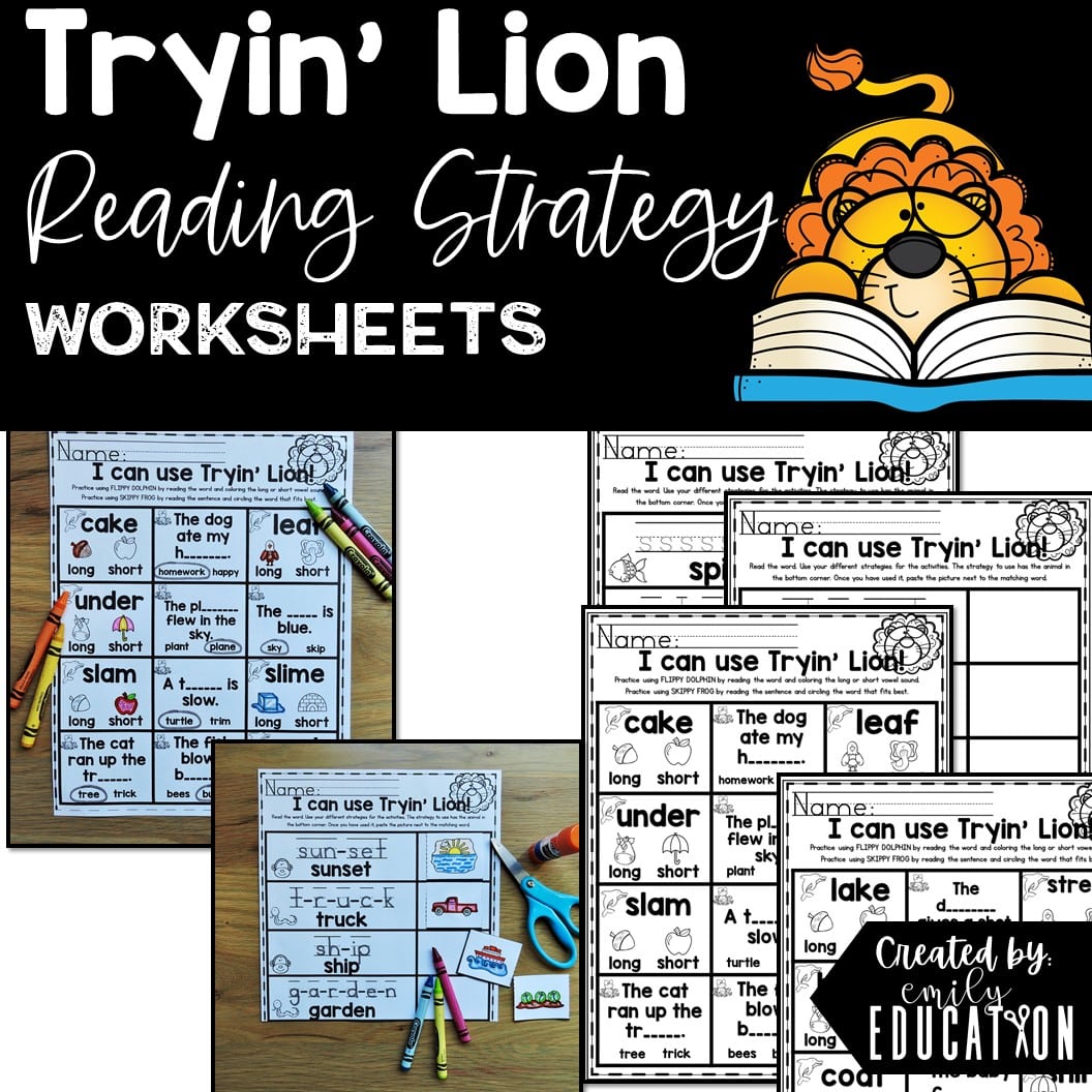 Tryin' Lion Reading Strategy Anchor Chart and Activities Decoding