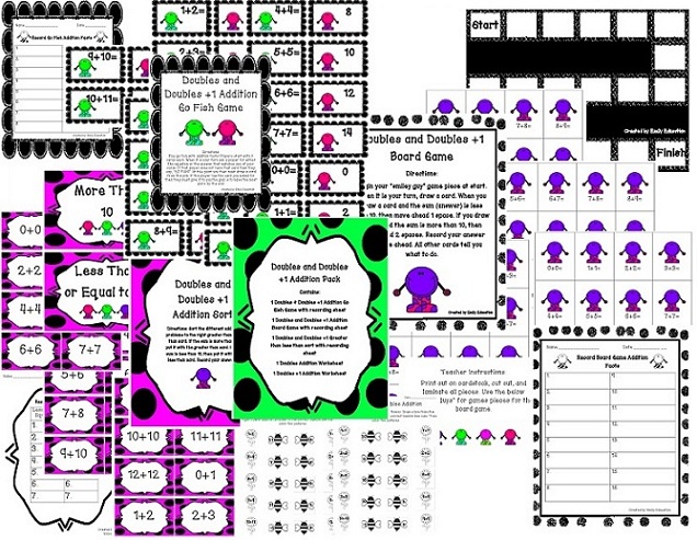 http://www.teacherspayteachers.com/Product/Doubles-and-Doubles-Plus-One-Addition-Centers-and-Activities-703270