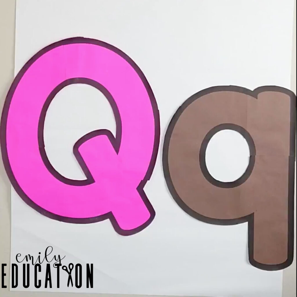 Letter Q anchor chart that aids in teaching letter formation and recognition.