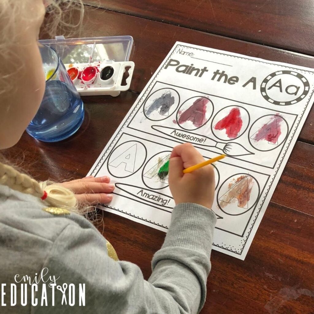 letter formation activity with water colors