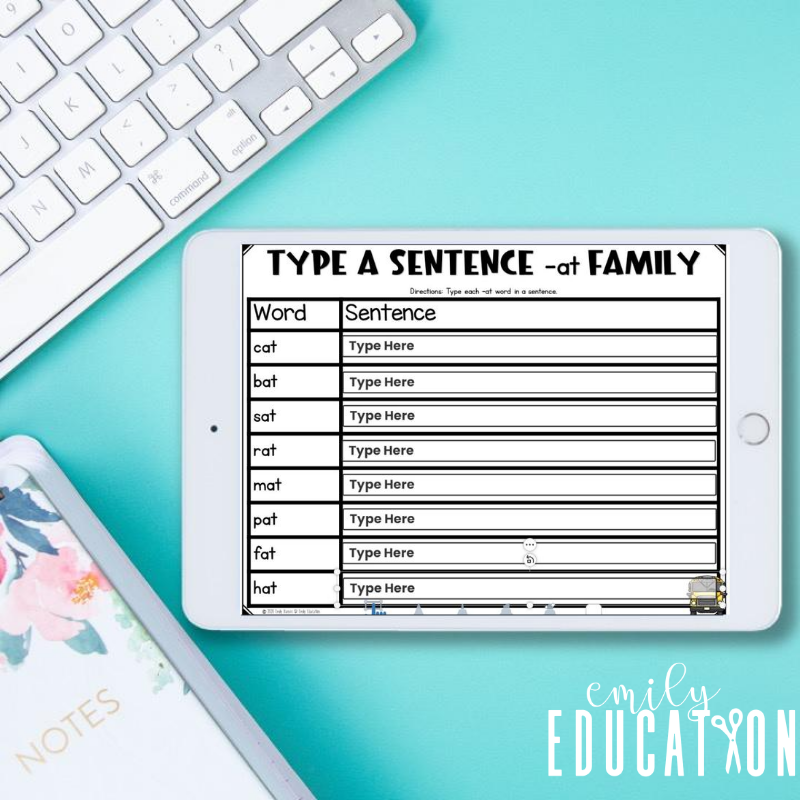 sentence writing activity with word family words