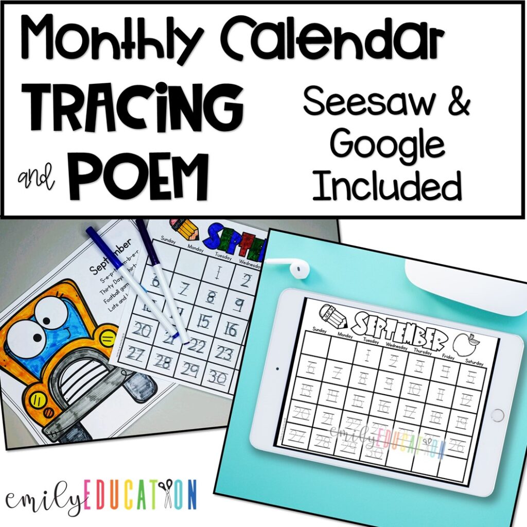 calendar time poem and tracing calendars for the entire year