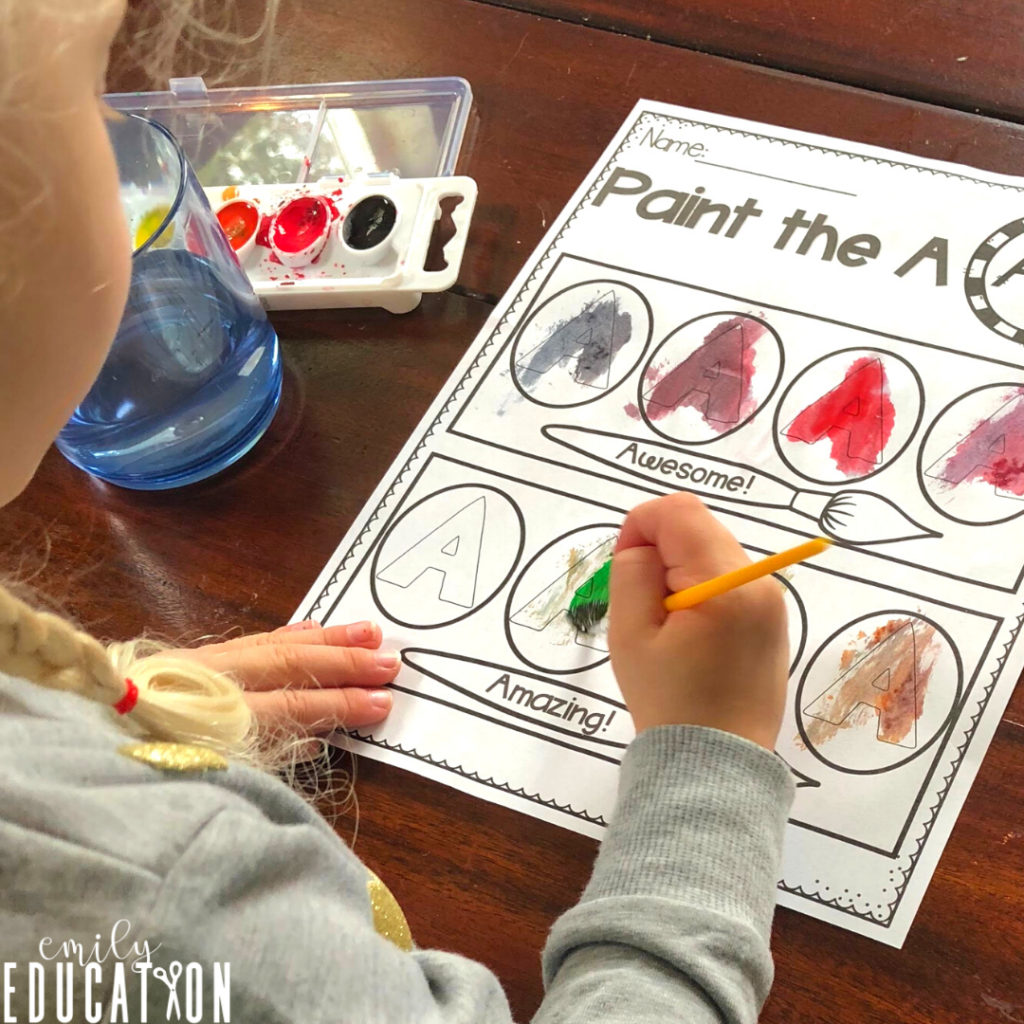 letter formation with water colors