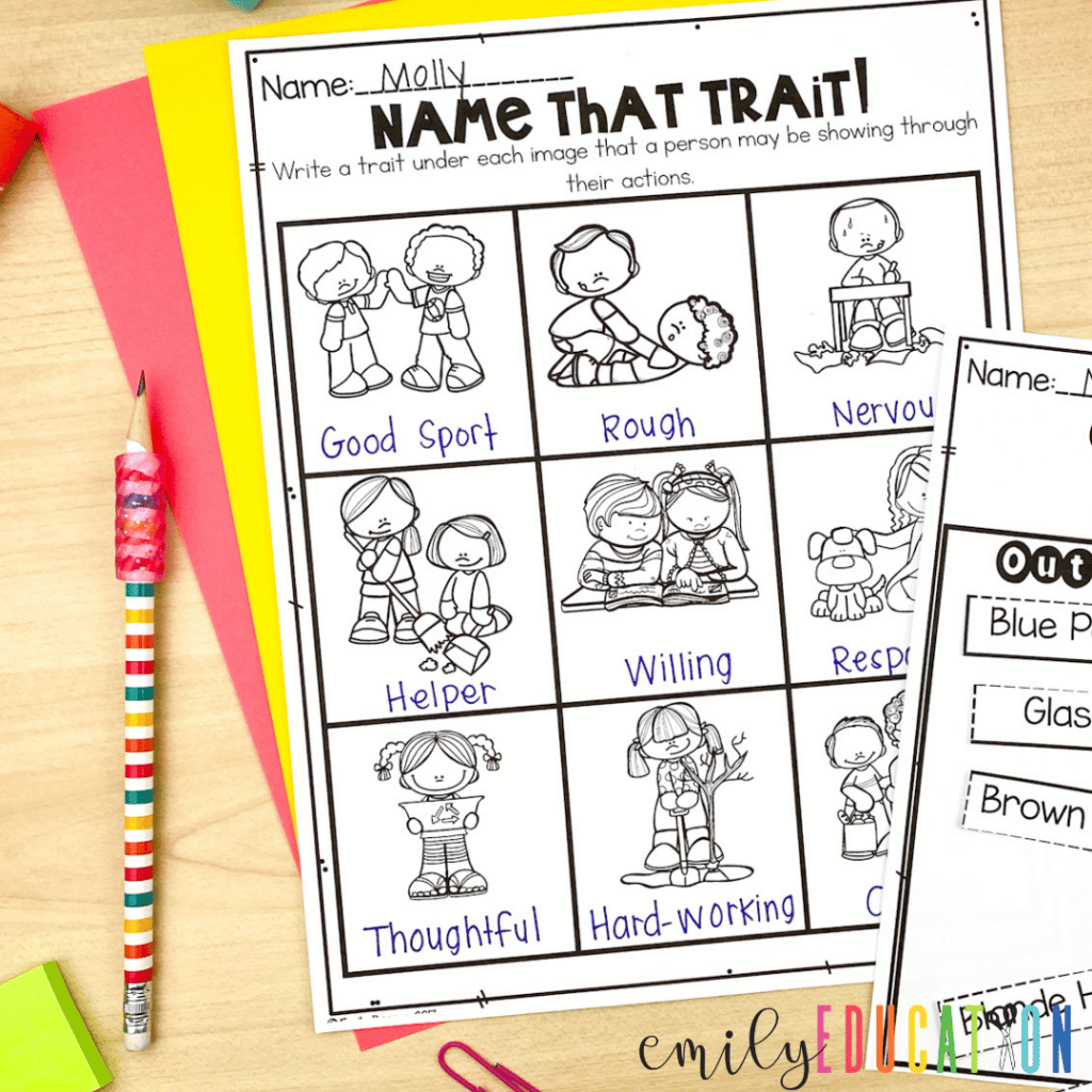 Students practice naming a variety of character traits with this worksheet