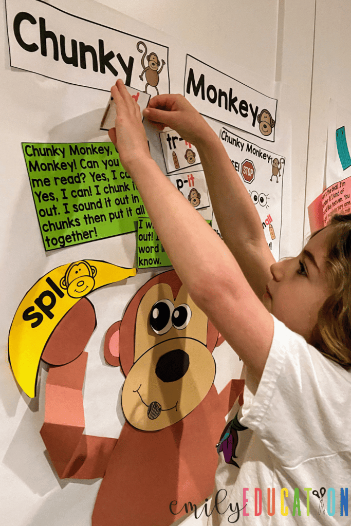 students help create the chunky monkey anchor chart