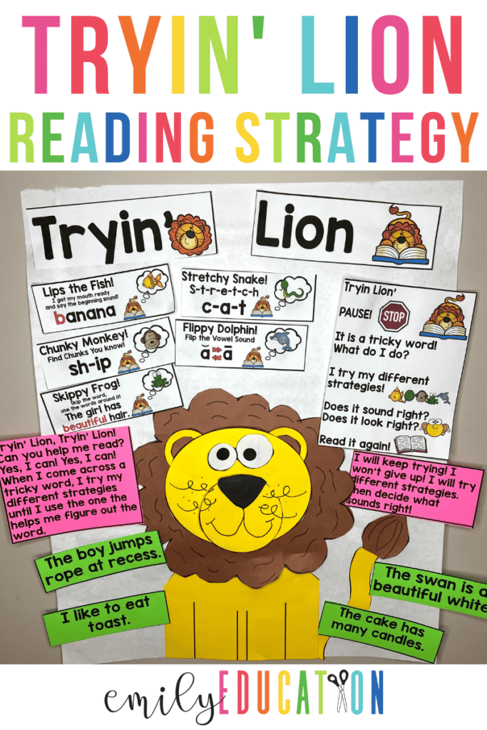 The Tryin' Lion reading strategy is the perfect ending to wrap up and encourage students to use all of their reading strategies