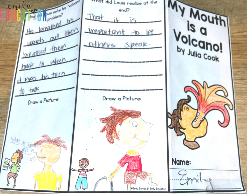 Reading comprehension activity for the book My Mouth is a Volcano