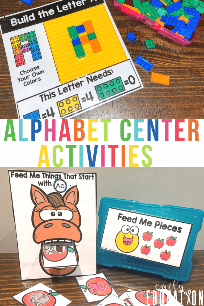 These letter of the alphabet center activities are perfect to use in Preschool, Pre-K and Kindergarten.  Students will love these hands-on and interactive alphabet activities.  They will work on letter identification, letter formation, letter writing and beginning sounds.