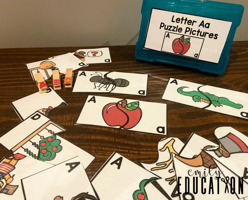 Alphabet puzzles are a great way to have students identify their uppercase and lowercase letters. This activity can be added as a center that students can take back to their seats and work on independently!