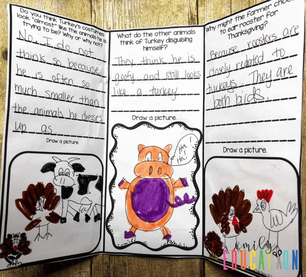 This Turkey Trouble tri-fold is the perfect activity to help with reading comprehension and skills. Students will create their own brochure by answering questions from the story and drawing their own pictures to go along with it!