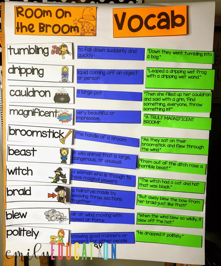 This Room on the Broom vocab activity is both fun and engaging for students. This will help them learn new words from the book while also working on their cutting and pasting skills! 