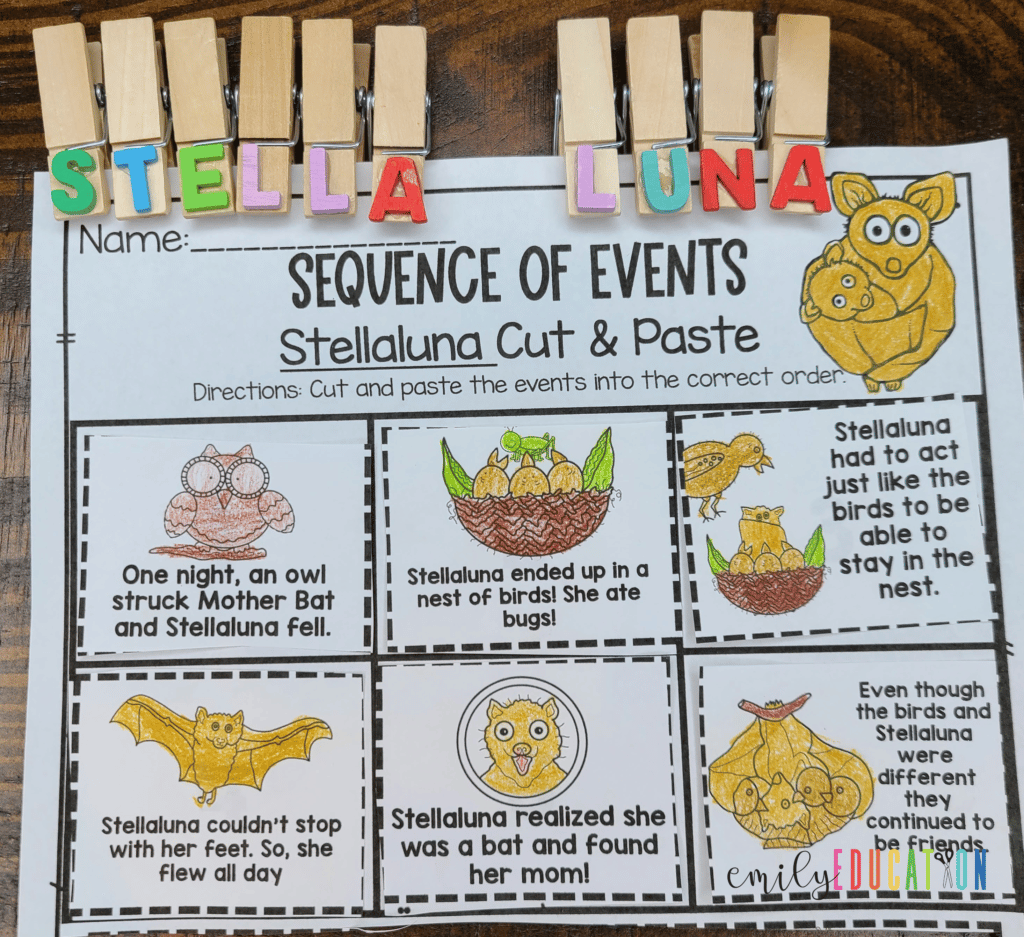 This sequence of events activity is a fun cut and paste worksheet. It gives the students a chance to place certain events from the book, in the order they happened. Students can color the events cards as well, to make it their own!