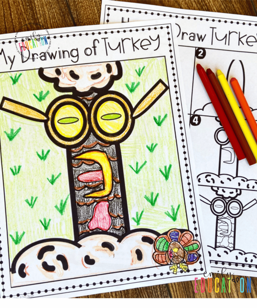 Turkey Trouble directed drawing activity is fun and interactive. This allows children to be unique and creative while also working on fine motor skills and shapes. 