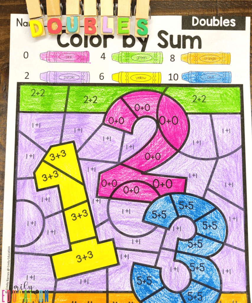 color by sum doubles and doubles plus one activity